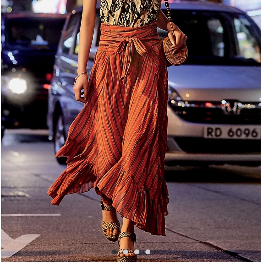 Free People Rust Orange Striped Maxi Skirt